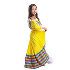Traditional Mexican Costume Yellow Long Gypsy Dress Flamenco Dance Skirt Halloween Party for Girls