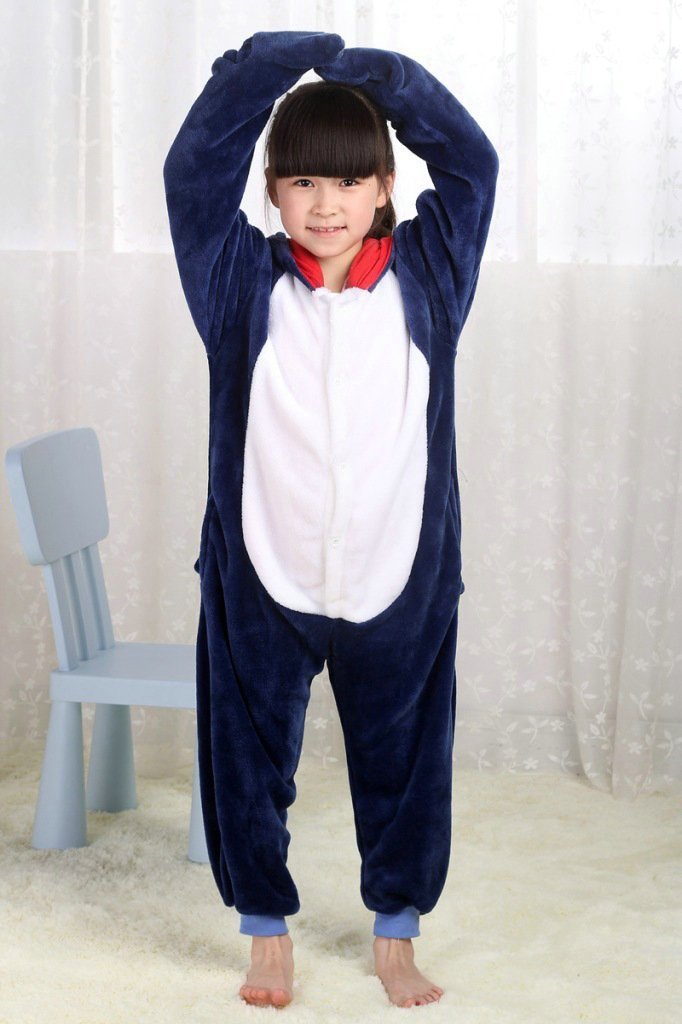 Blue Shark Kigurumi Pajamas Onesie Kid Flannel Animal Hoodie - Azufun
