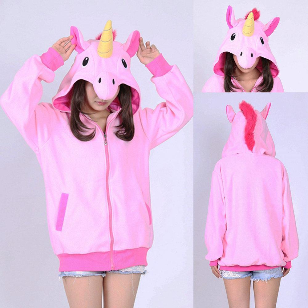 Unicorn Kigurumi Cartoon Cosplay Costume Long Sleeve Zip-up Hoodie - Azufun