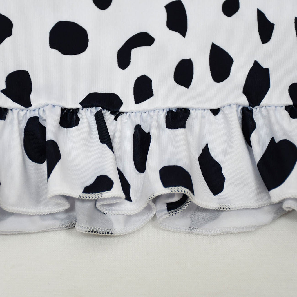 Cruella Costume Cosplay Dress Up Halloween Outfits Role Play Spotted Dot Ruffle Dresses for Girls