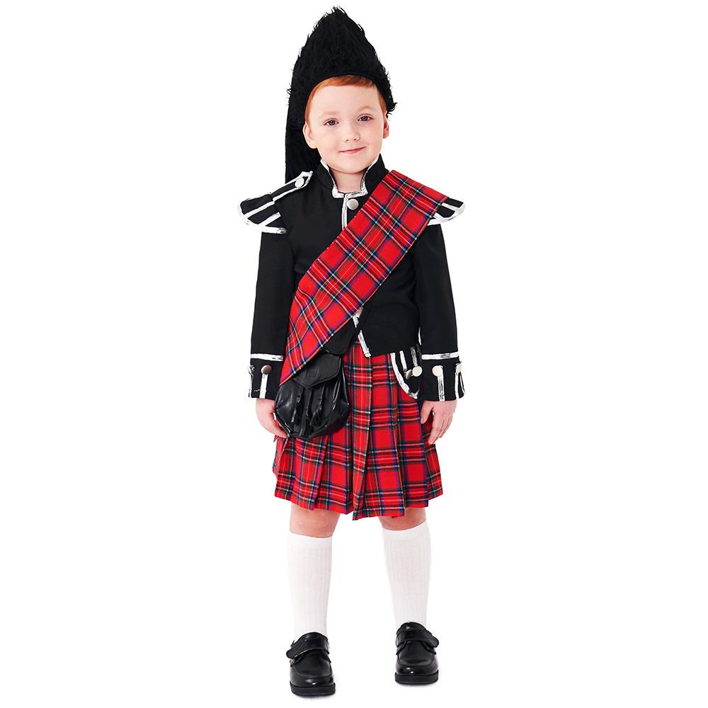 Scottish Red Tartan Honor Guard Children Halloween carnival costume for kids - Azufun