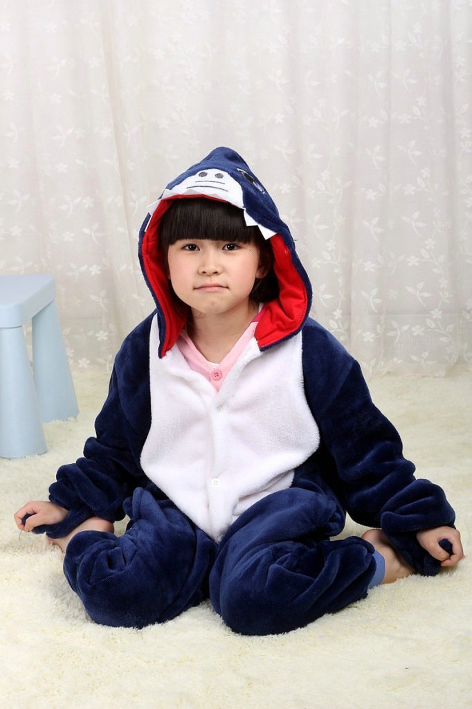 Blue Shark Kigurumi Pajamas Onesie Kid Flannel Animal Hoodie - Azufun