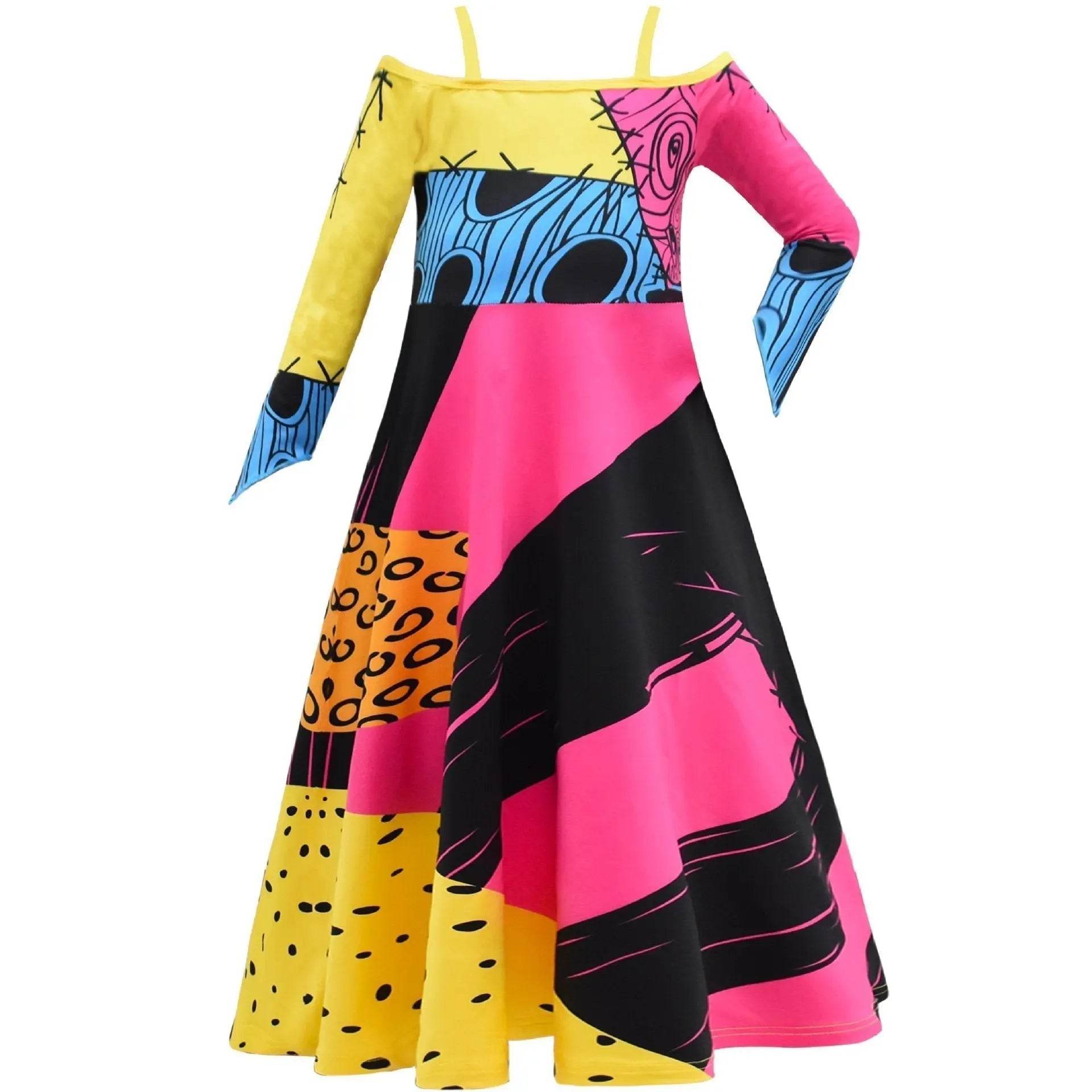 kids girl Sally Costume Party Dress The Nightmare Before Christmas Cosplay Halloween - Azufun