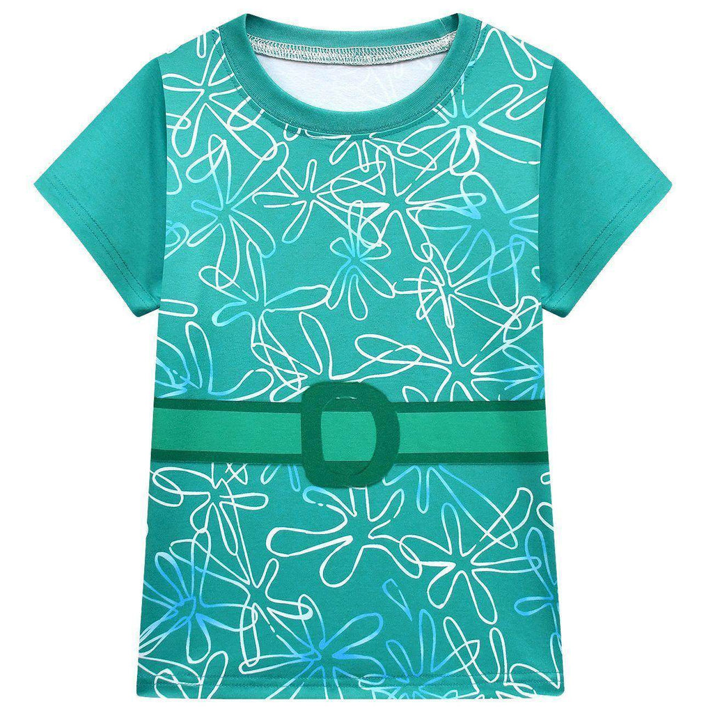 Kids' Inside Out Disgust Cosplay Costume Set Short Sleeve Pleated Dress with Bag - Azufun