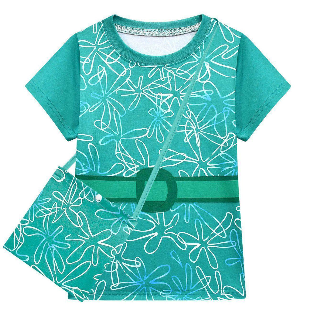 Kids' Inside Out Disgust Cosplay Costume Set Short Sleeve Pleated Dress with Bag - Azufun