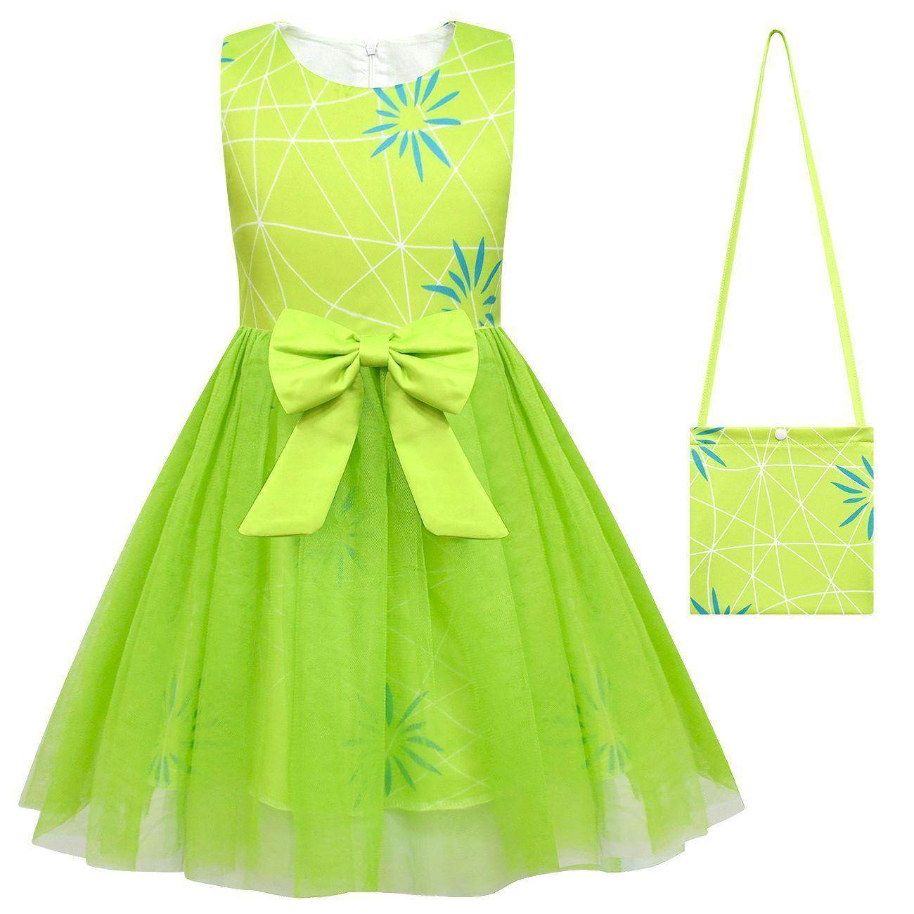 Kids' Inside Out Joy Tutu Dress Costume Cosplay Princess Gown with Bag and Mask - Azufun