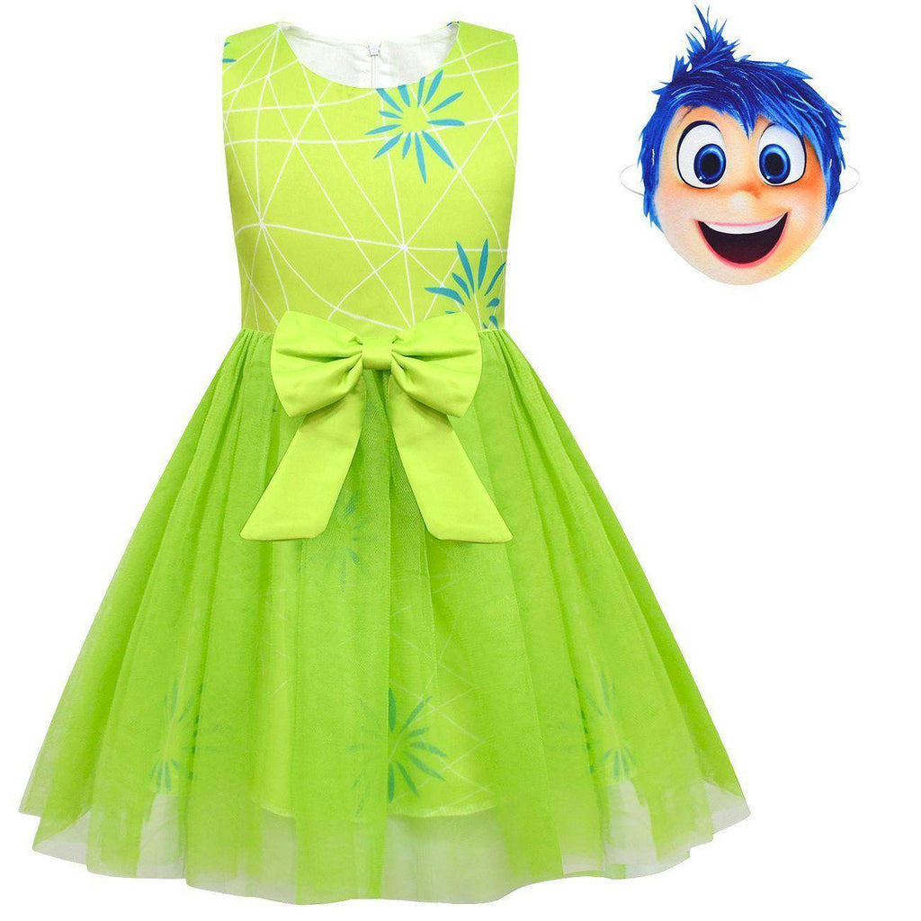Kids' Inside Out Joy Tutu Dress Costume Cosplay Princess Gown with Bag and Mask - Azufun