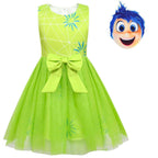 Kids' Inside Out Joy Tutu Dress Costume Cosplay Princess Gown with Bag and Mask - Azufun