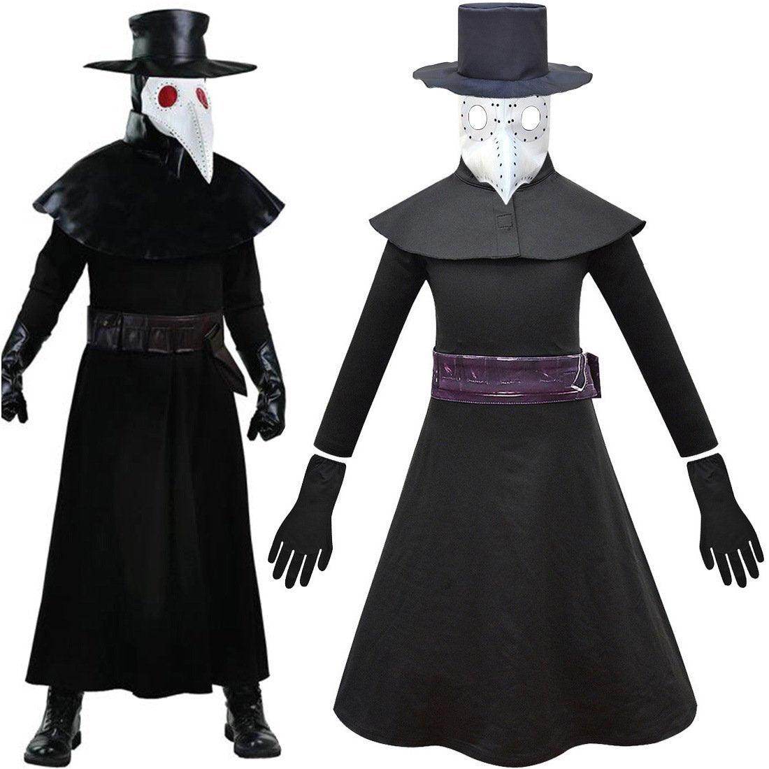 Kids Plague Doctor Cosplay Costume Long Robe Cape Outfits Steampunk Plague Doctor Cosplay Dress - Azufun