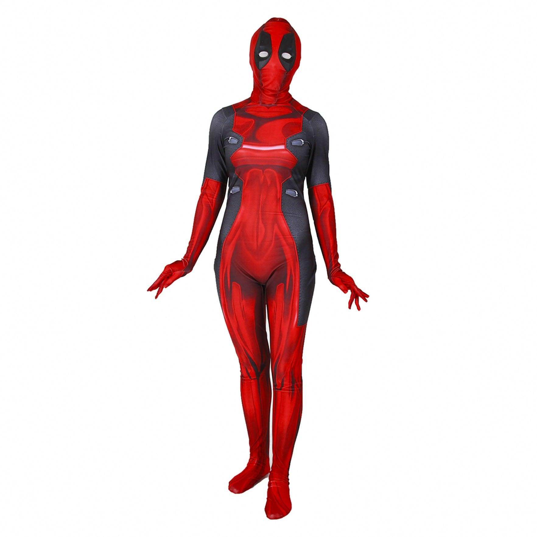Lady and Men Kids Deadpool 3 Bodysuit Costume 2024 Deadpool Wolverine Red With Mask - Azufun