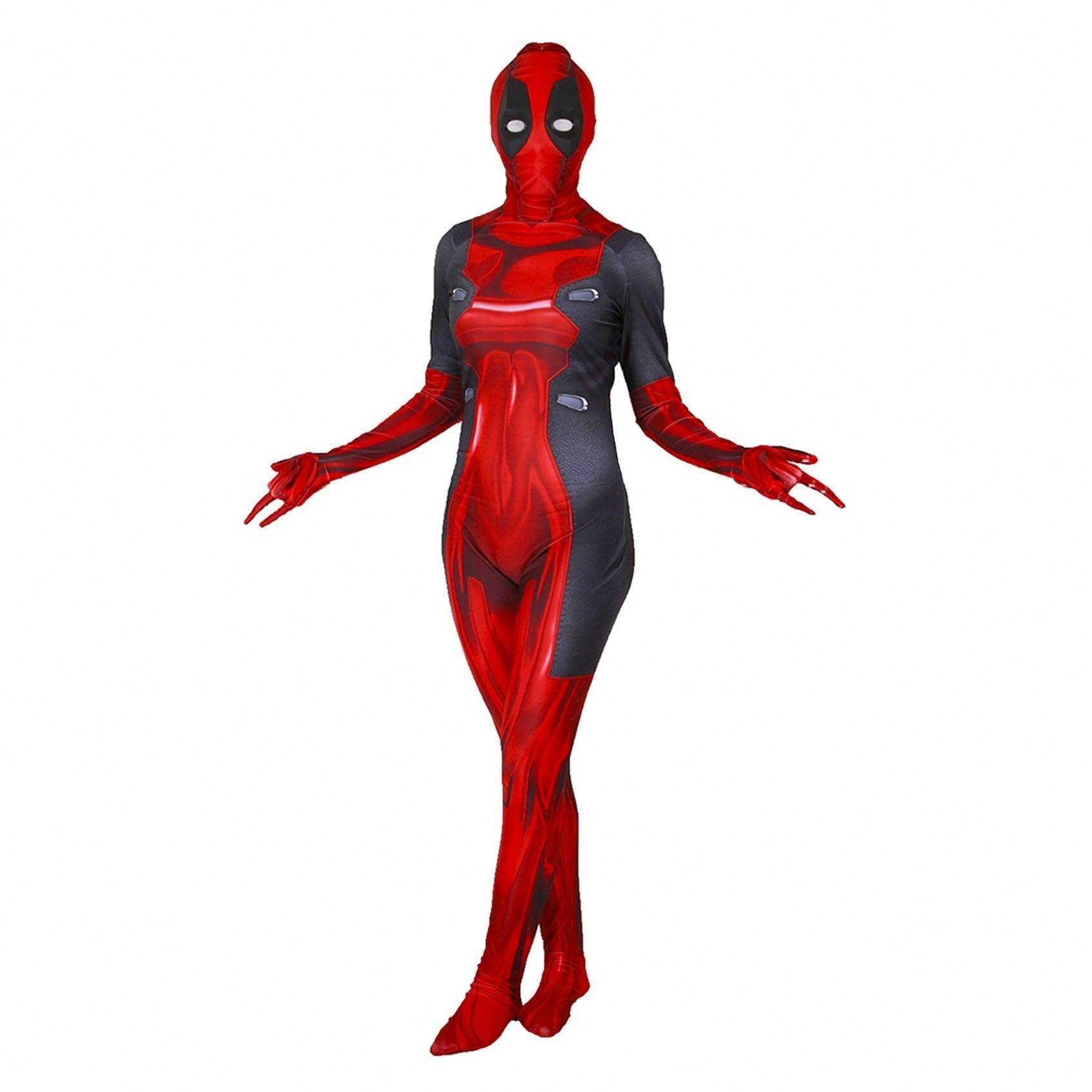 Lady and Men Kids Deadpool 3 Bodysuit Costume 2024 Deadpool Wolverine Red With Mask - Azufun