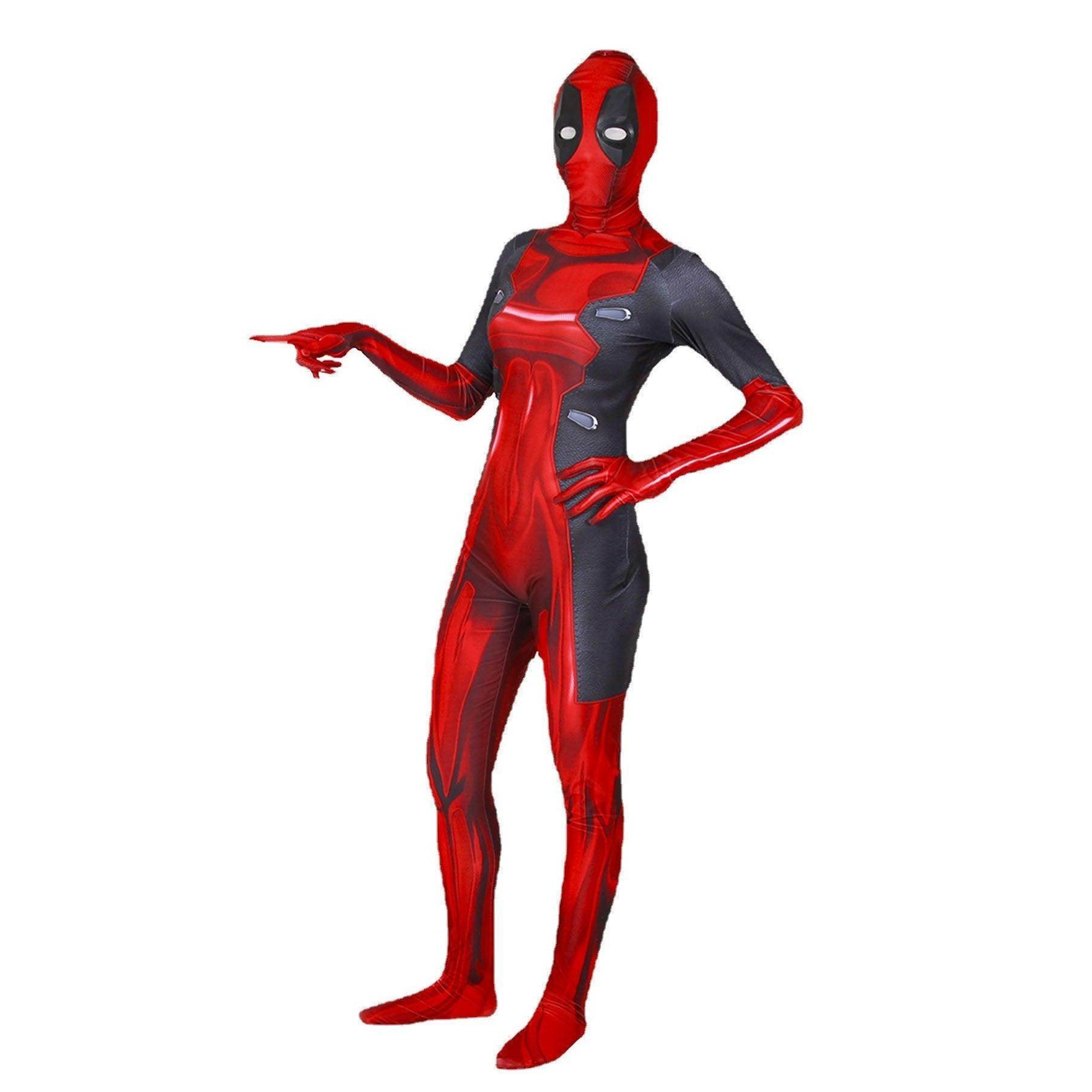 Lady and Men Kids Deadpool 3 Bodysuit Costume 2024 Deadpool Wolverine Red With Mask - Azufun