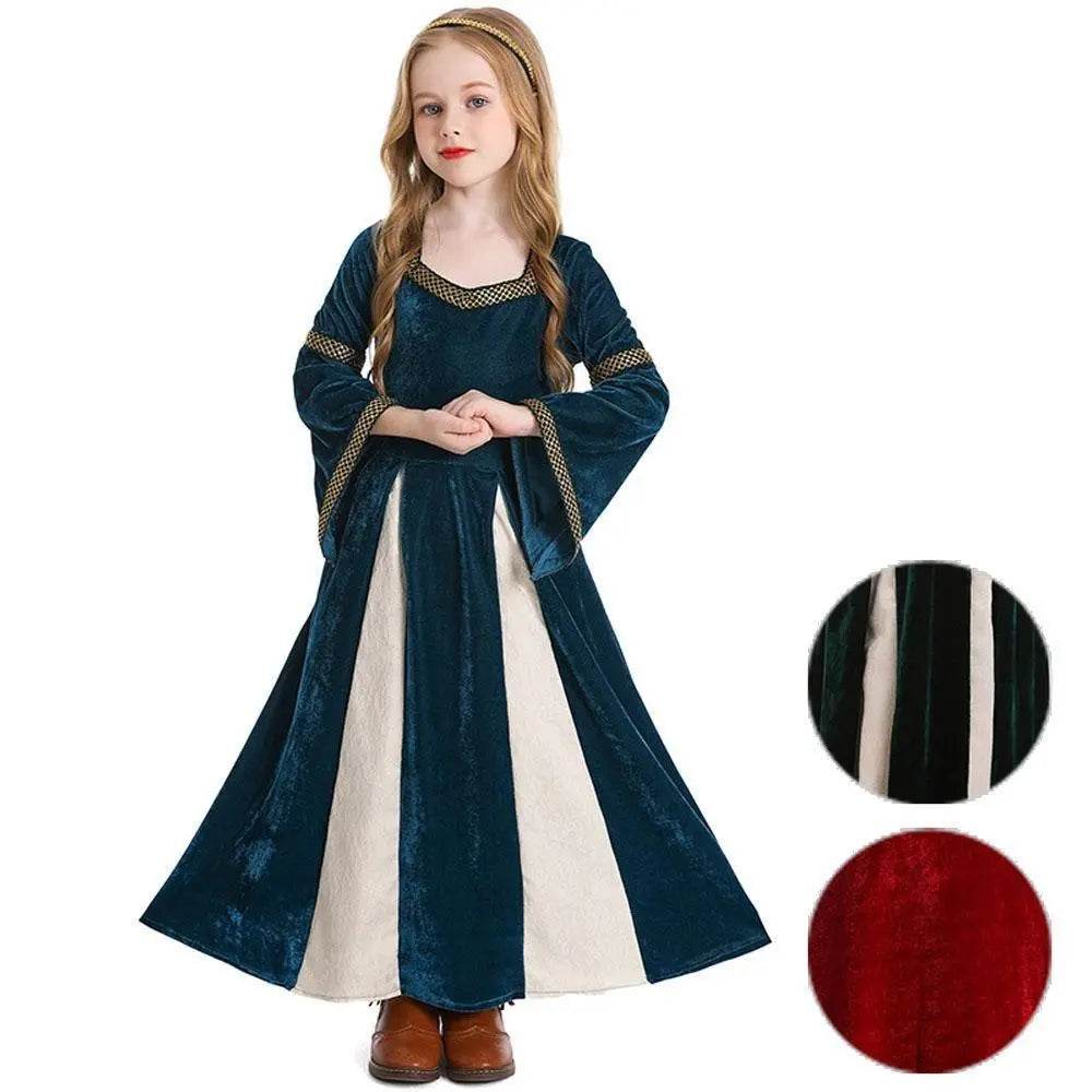 medieval fancy dress Costume Girls Children long dress with trumpet sleeves - Azufun