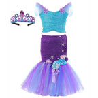 Mermaid Princess Costume Kids Girls Cosplay Party Tutu Dress Halloween Outfit - Azufun