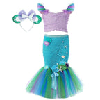Mermaid Princess Costume Kids Girls Cosplay Party Tutu Dress Halloween Outfit - Azufun