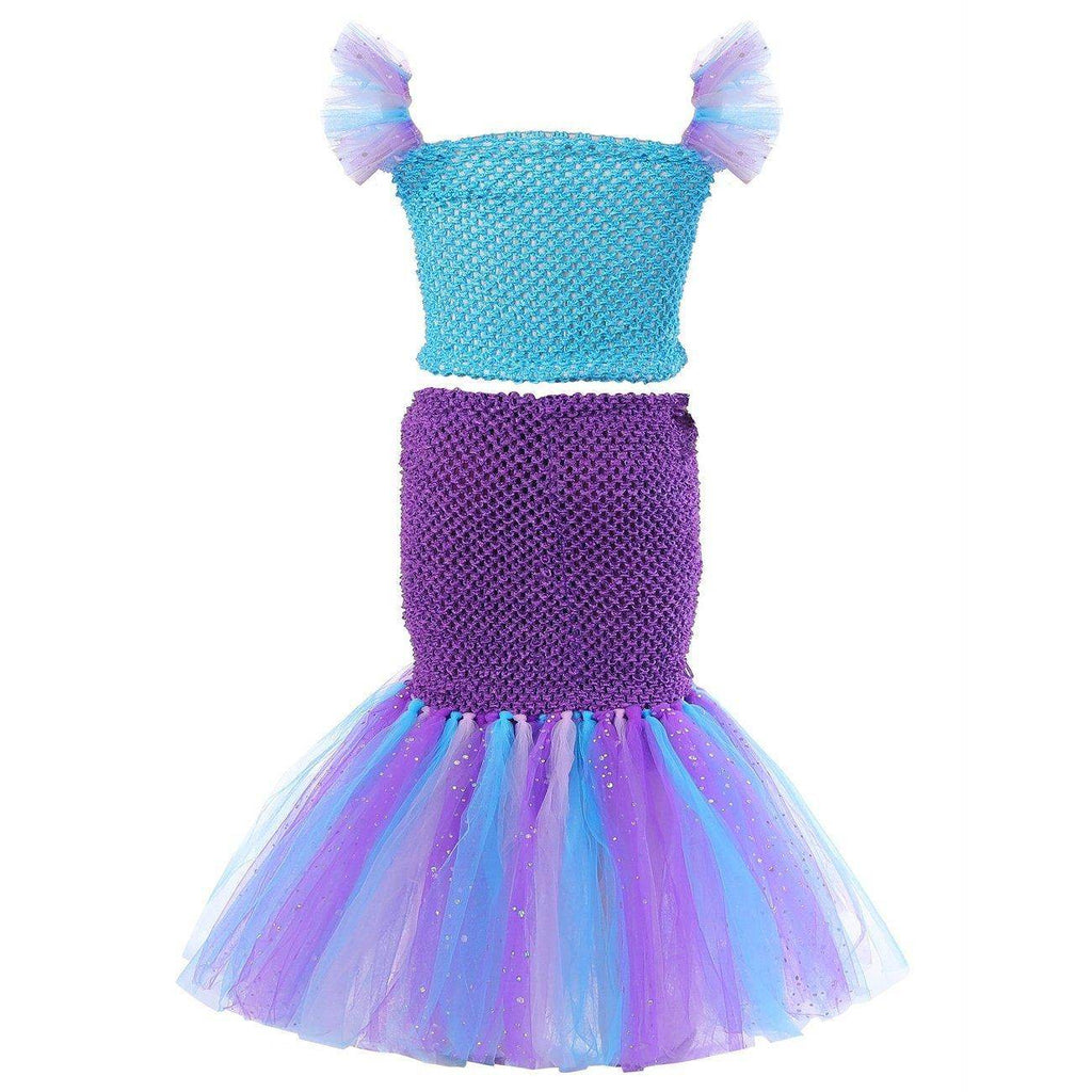 Mermaid Princess Costume Kids Girls Cosplay Party Tutu Dress Halloween Outfit - Azufun