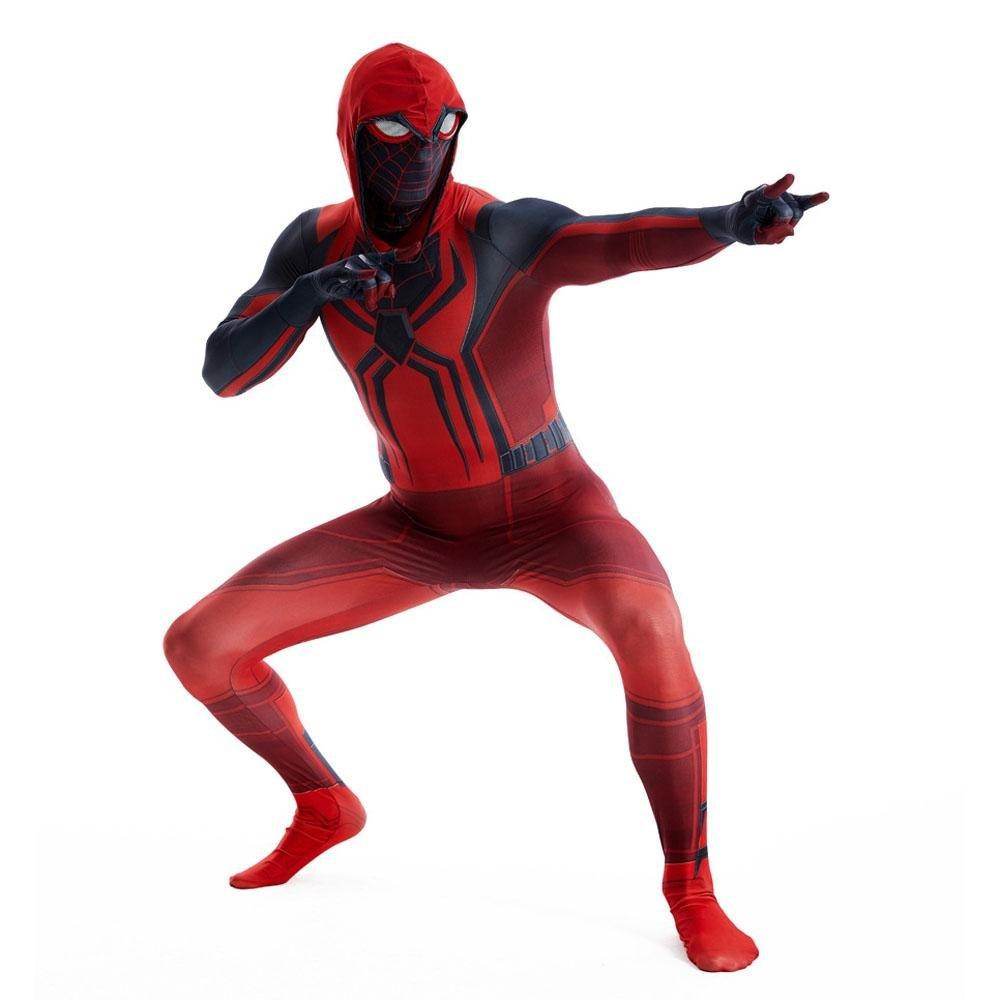 Miles Morales Crimson Cowl Spider Man Costume Red Cape Halloween Cosplay for Kids and Adults - Azufun