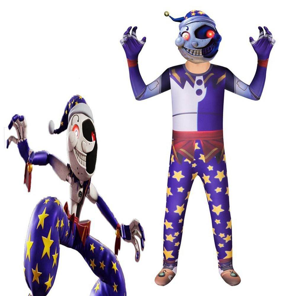 Moondrop Sundrop FNFA Cosplay Costume Outfit Sun Moon Clown Costume Halloween for Kids - Azufun