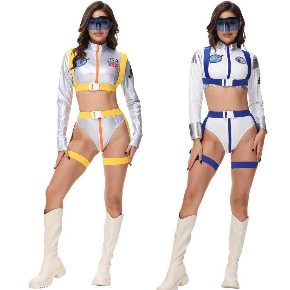 Nightclub Fun Gold Stamped Space Suit Astronaut Female Costume Music Festival Halloween - Azufun