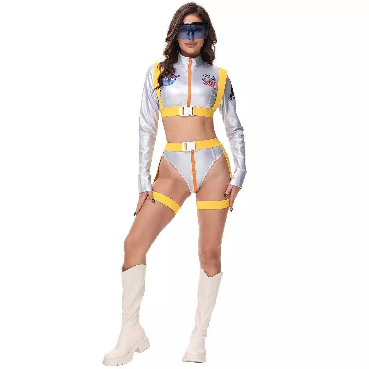 Nightclub Fun Gold Stamped Space Suit Astronaut Female Costume Music Festival Halloween - Azufun