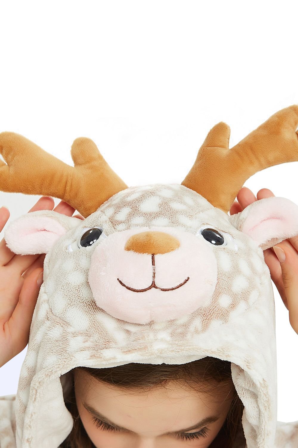 BuyOnesie Kigurumi Pajamas Print Stitch Elk Adult's Flannel Christmas Winter Sleepwear Animal Costume Now Cheaper With 3 - 5 Days Ship - PajamasBuy