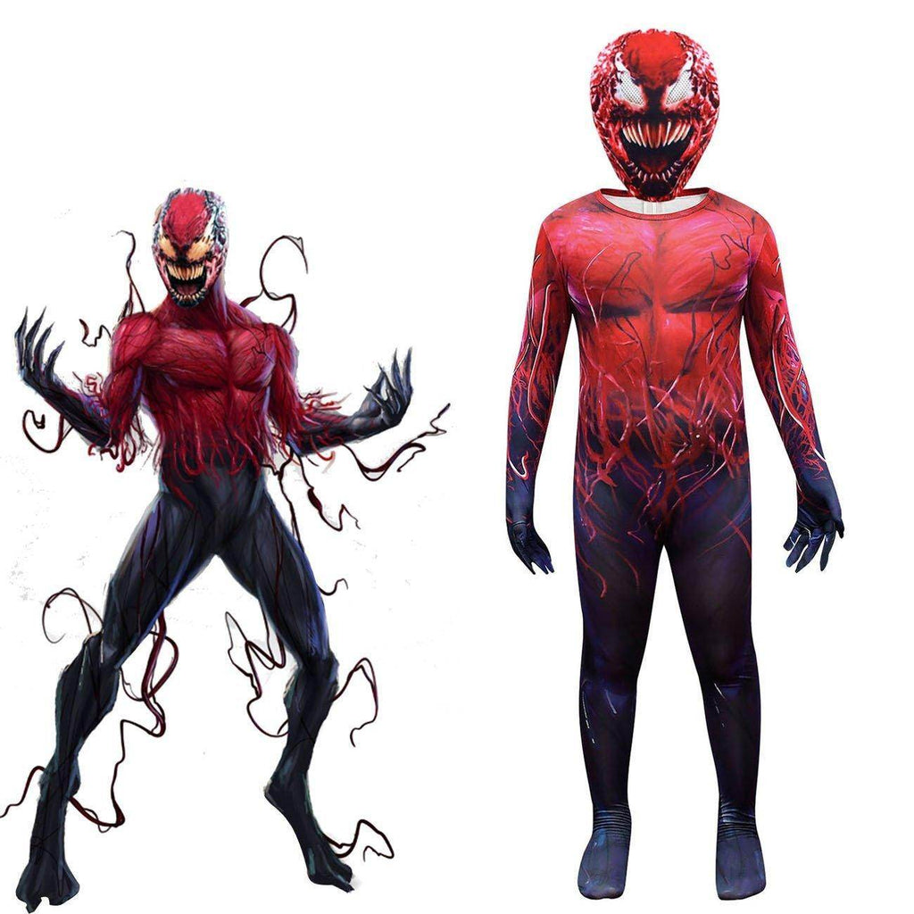 Spider-Man CARNAGE RED VENOM Costume For Kids Deluxe Zentai Cosplay Jumpsuits With Head Mask Halloween - Azufun