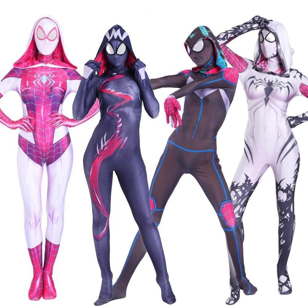 Spider-man Gwen Stacy Costume Zentai Jumpsuit Bodysuit Adult Kids - Azufun