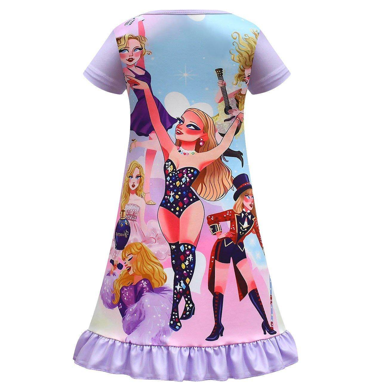 Taylor Swift Flying Sleeve Dress Cosplay Costumes Printing Kids - Azufun