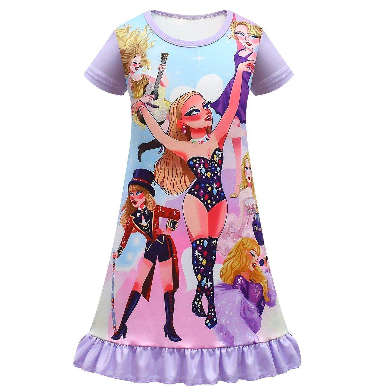 Taylor Swift Flying Sleeve Dress Cosplay Costumes Printing Kids - Azufun
