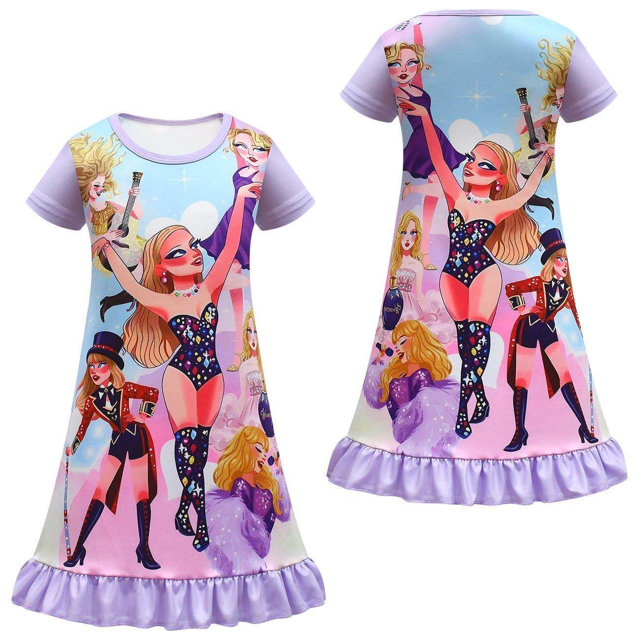 Taylor Swift Flying Sleeve Dress Cosplay Costumes Printing Kids - Azufun