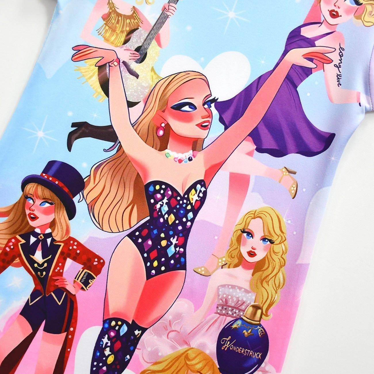 Taylor Swift Flying Sleeve Dress Cosplay Costumes Printing Kids - Azufun