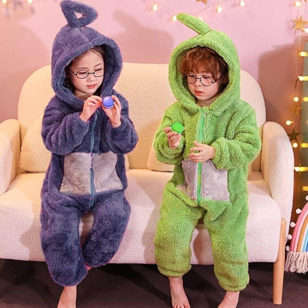 Teletubbies Tinky Winky Dipsy Po Laa-Laa Coral Fleece Onesies Pajamas for Adults Kids - Azufun
