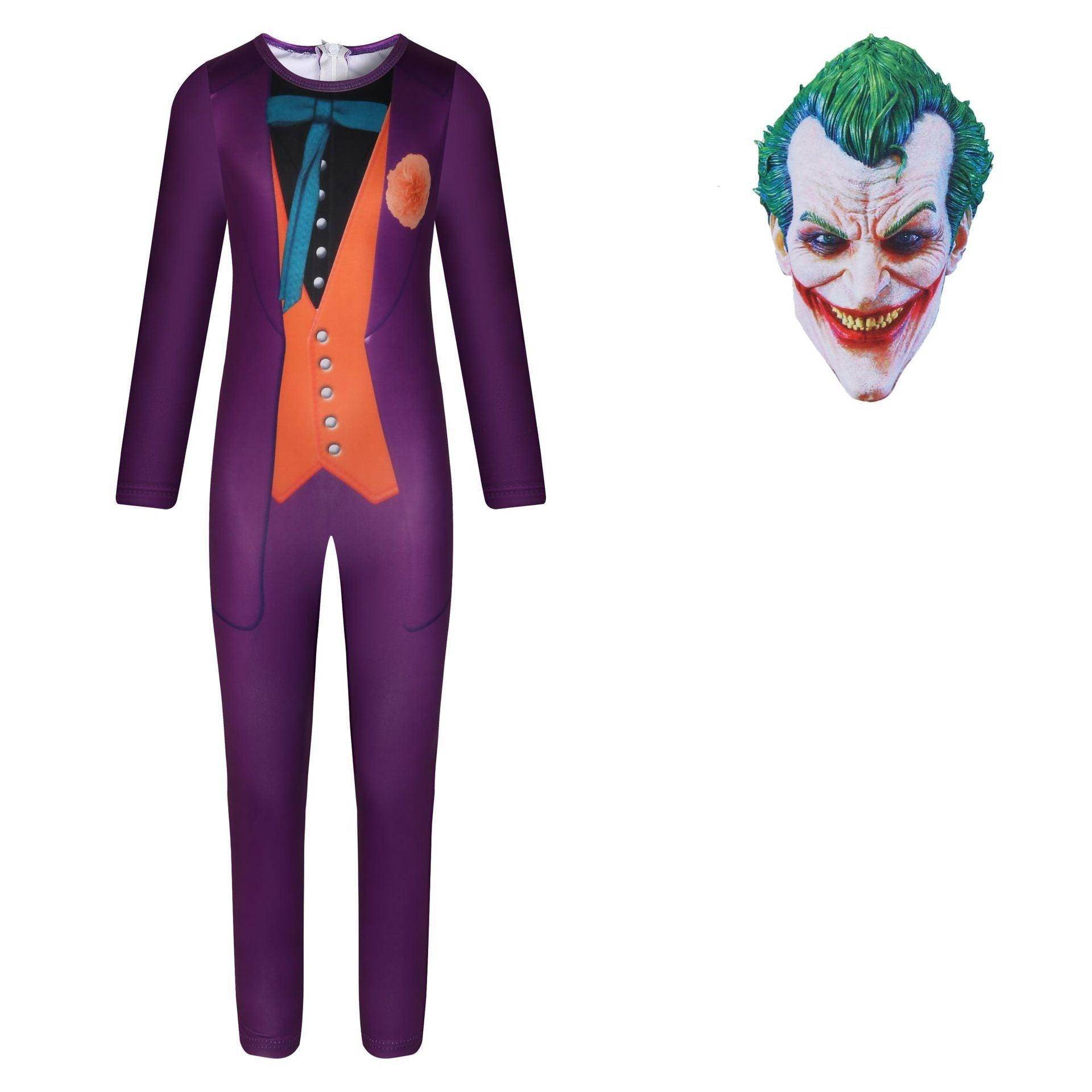 The Dark Knight Joker Cosplay Costume Halloween Jumpsuit Kids Bodysuit - Azufun