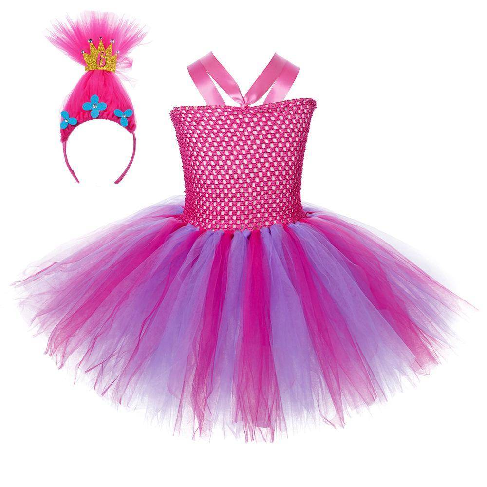Trolls Girls gown Princess Poppy dress Birthday party ball - Azufun