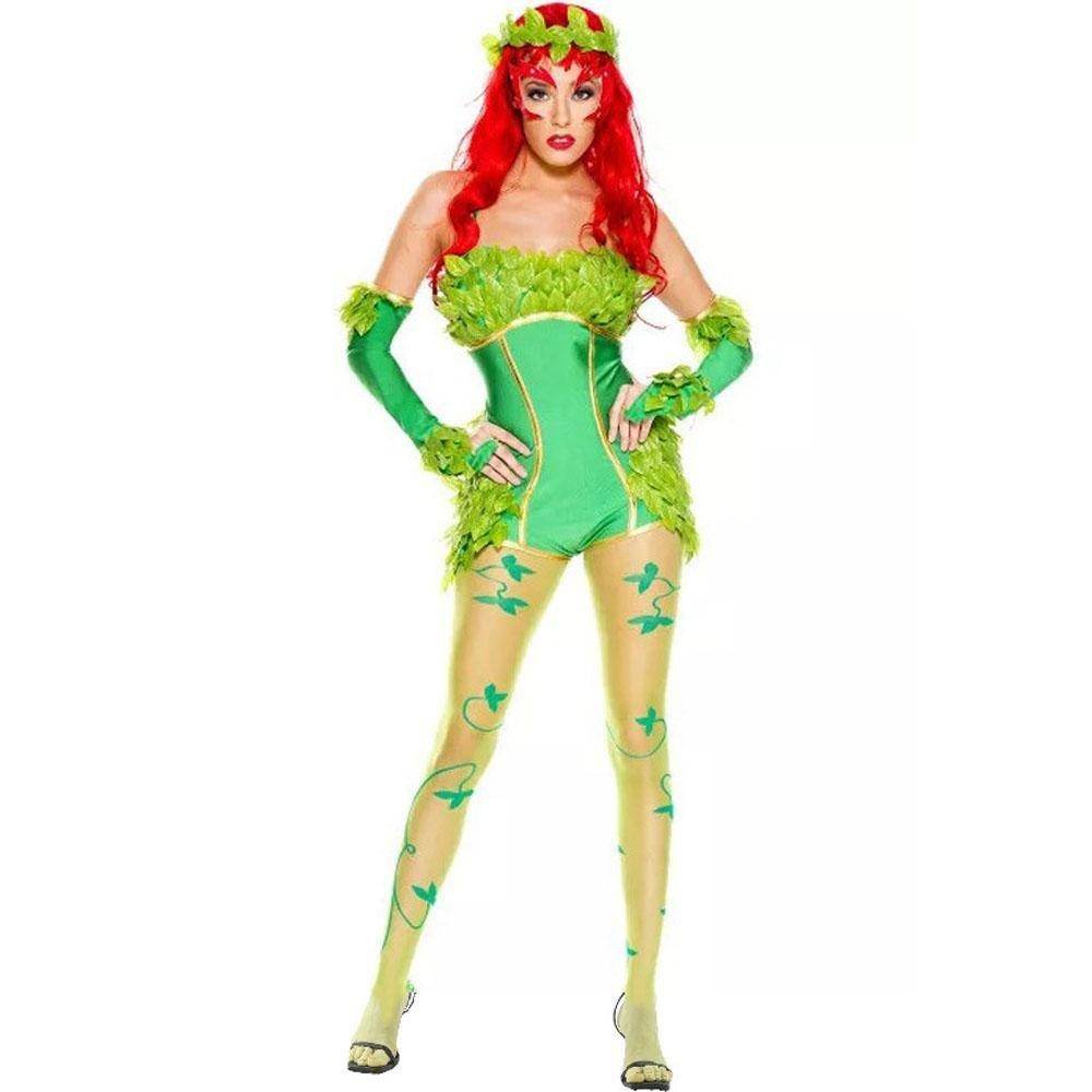 Women's Deluxe Poison Ivy Costume Jumpsuit Halloween - Azufun