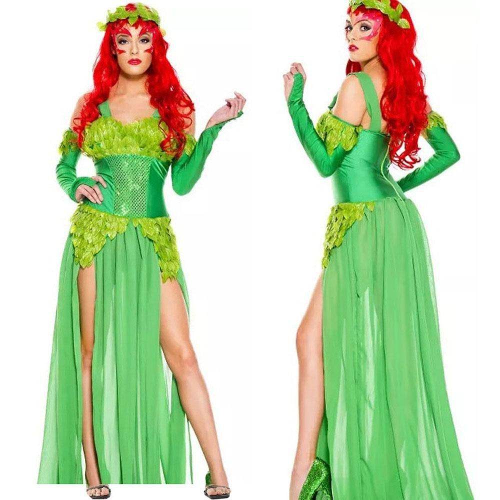 Women's Deuxe Poison lvy Costume long dress Halloween - Azufun